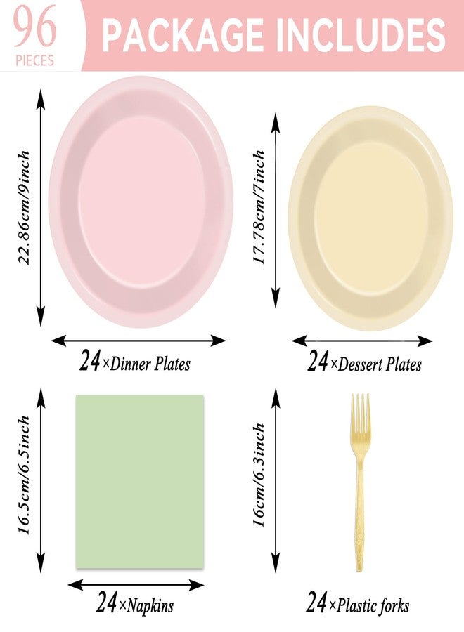Oitnlaughter 96Pcs Pink and Sage Green Birthday Party Decorations Olive Dusty Pink Metallic Gold Nude Paper Plates and Napkins Boho Tablewares for Girl Birthday Baby Shower Bachelorette Party Supplies 24 Guest - Image 2